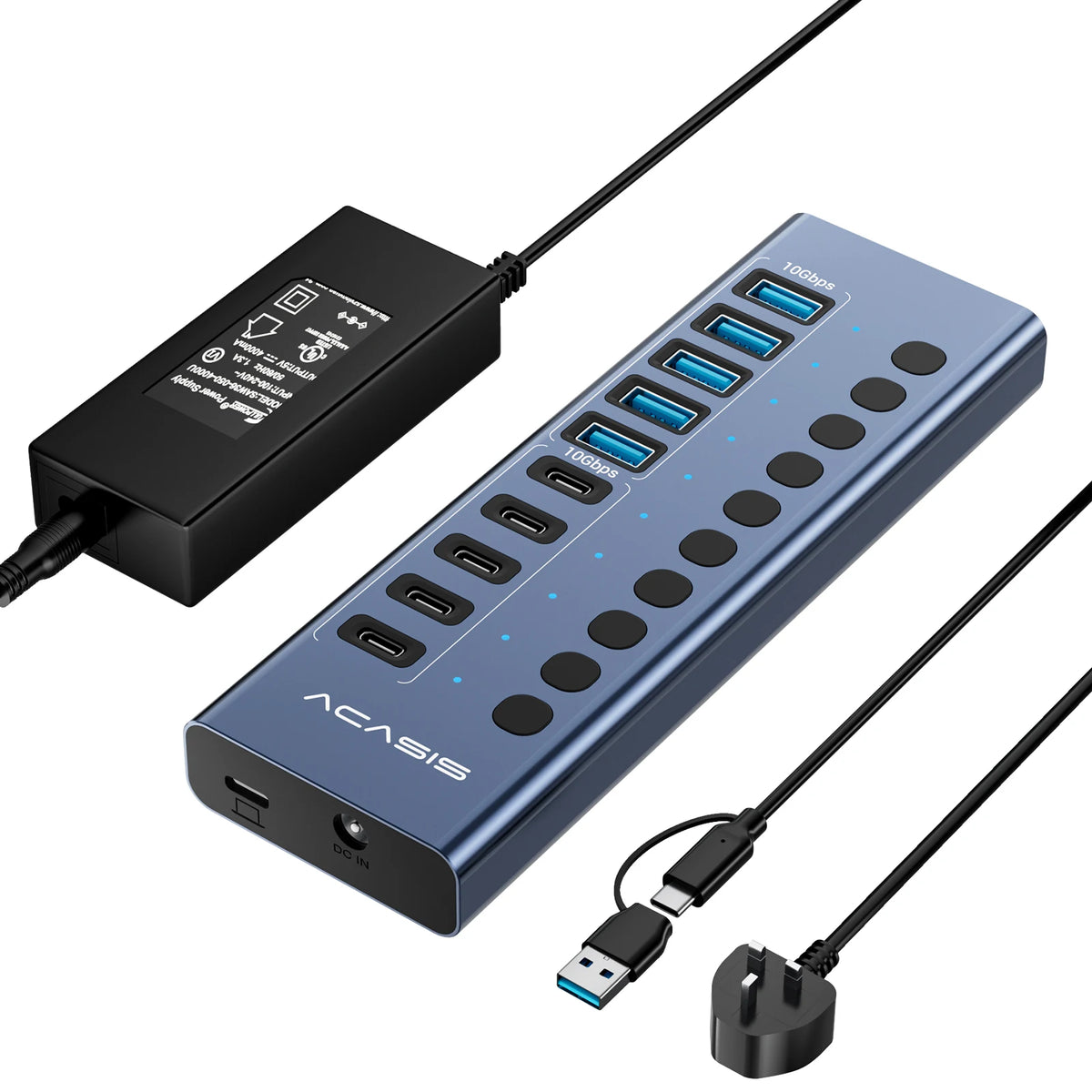 Acasis HB16PRO USB-hub med individuelle portbrytere