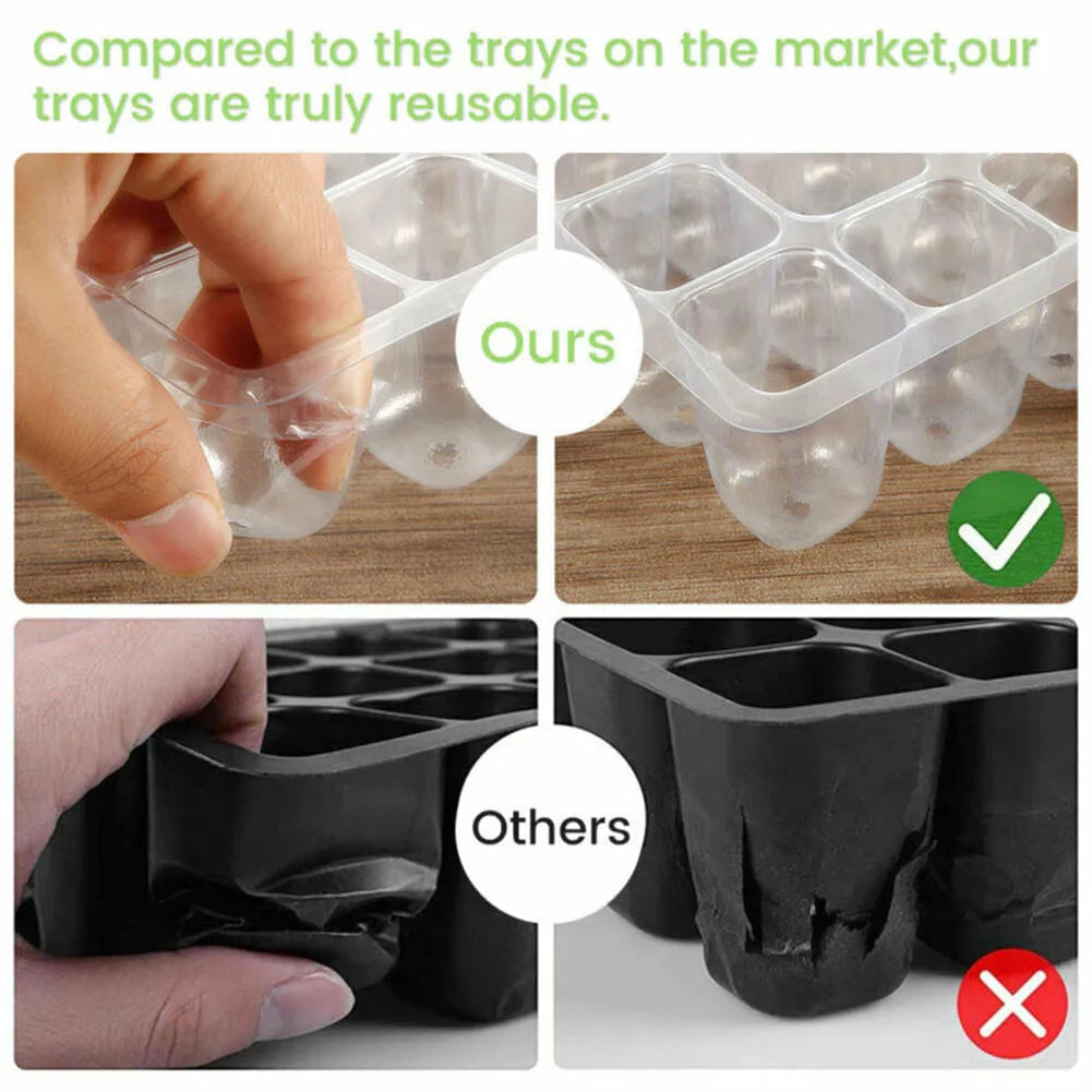 4-Pack Mini Greenhouse Seed Trays with 12 Cells Each