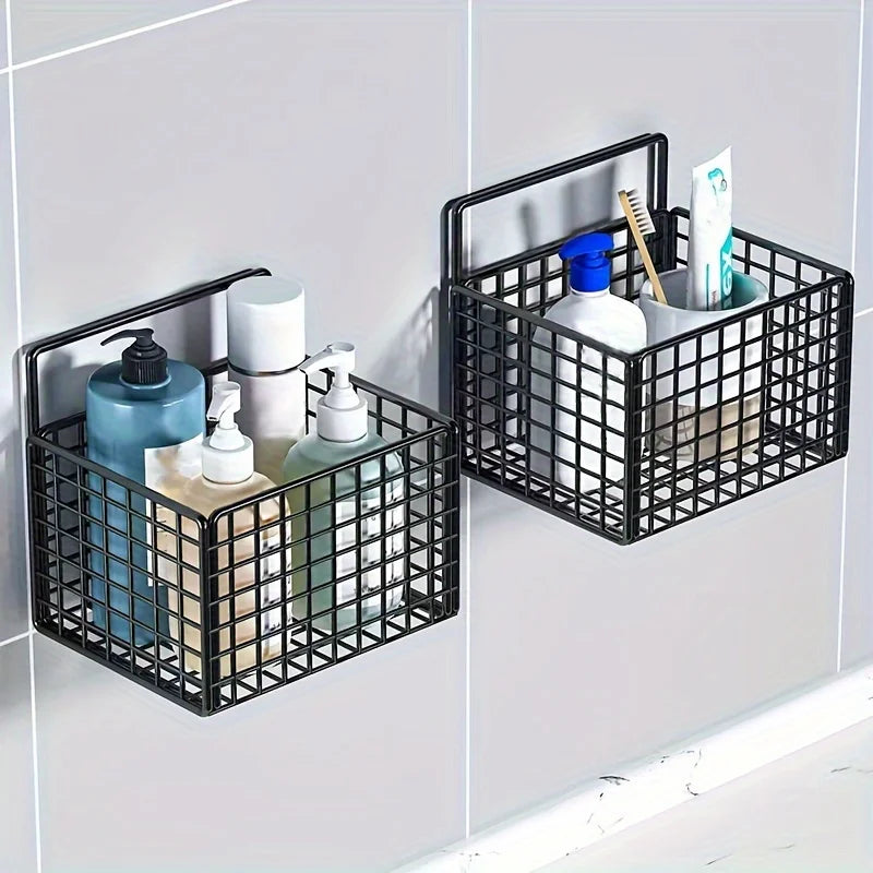 Wall-Hanging Metal Bathroom Basket, Black or White