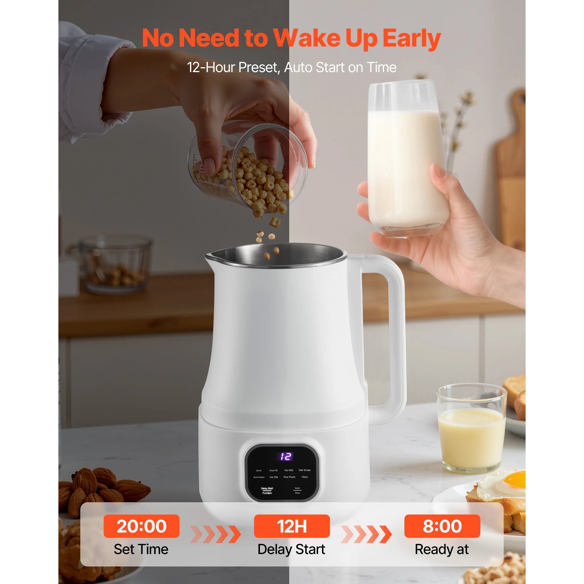 8-in-1 Notenmelkmaker 34oz met Timer en Zelfreinigingsfunctie