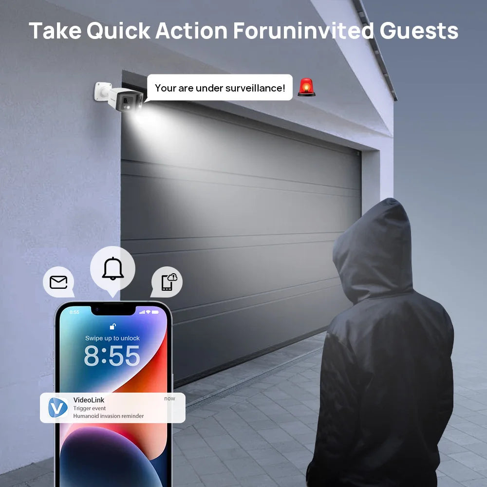 VIKYLIN Hikvision Compatible 4MP Dual Lens IP Camera 180 Panoramic POE Security IP Camera Two-Way Audio Video Surveillance CCTV 