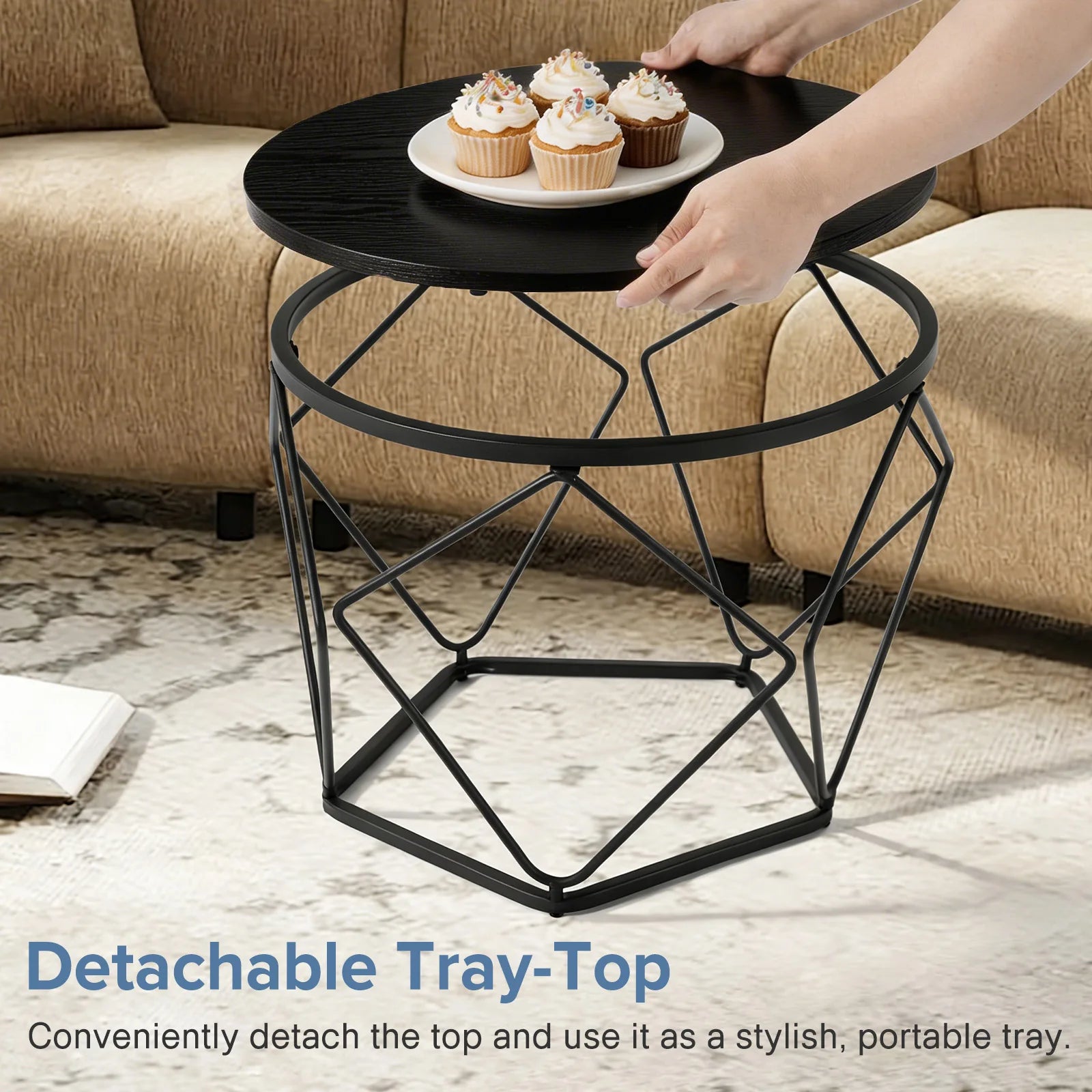 20in Round Nesting Coffee Table Set with Removable Lid Storage
