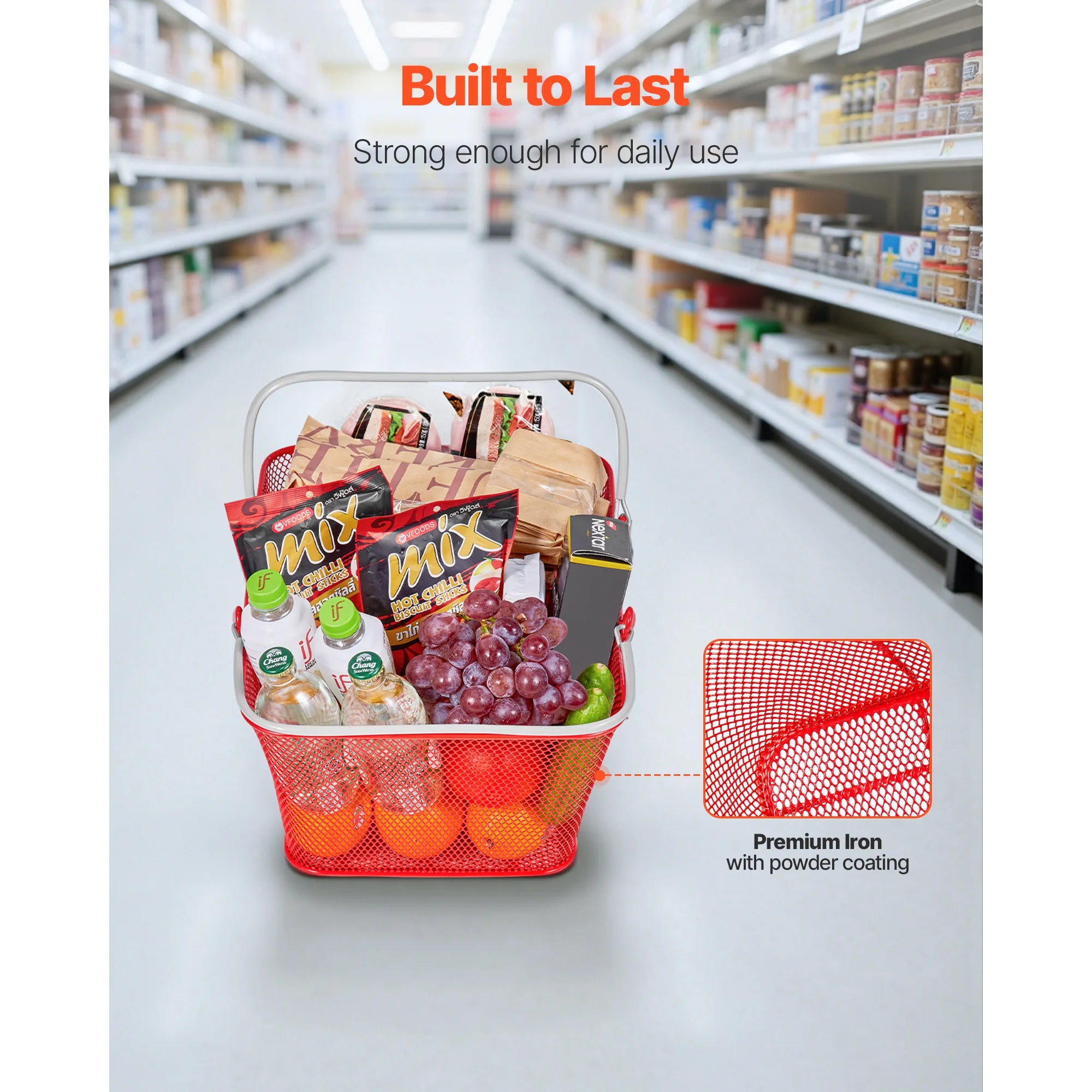 12 Pack 22L Stackable Metal Shopping Baskets with Handles