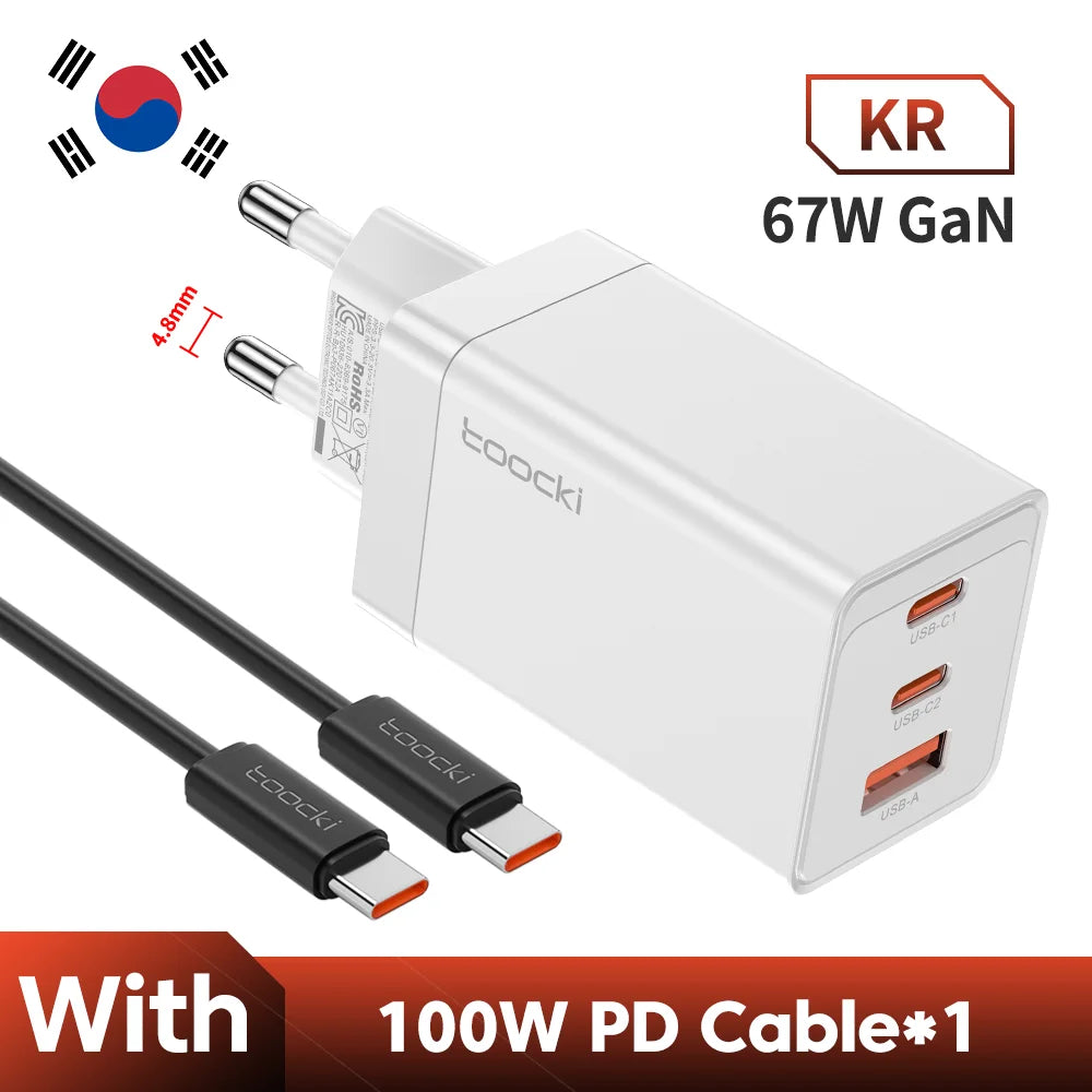 Toocki 67W GaN USB C Charger Fast Charging Multi-Color Type C Charger for Macook iPhone 15 14 13 12 Pro Max Samsung Xiaomi POCO 