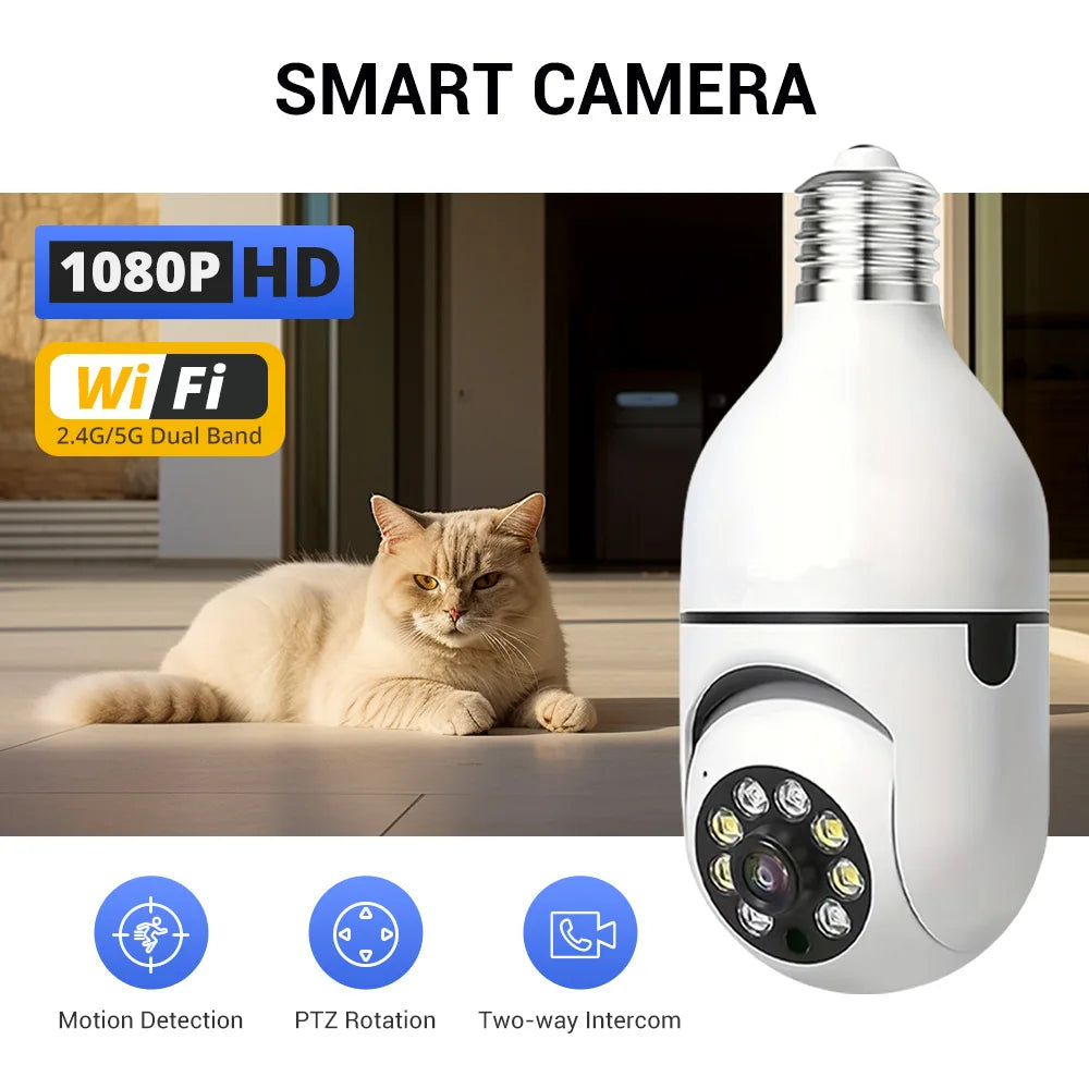 Ease Life APP-Light Bulb Security Cameras Outdoor Wireless WiFi Camera 5GHz, 360 Degree, E27 Light Socket Screw In Securi 