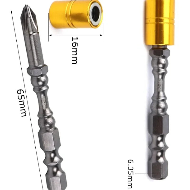 Five 65 mm Magnetic Phillips Screwdriver Bits