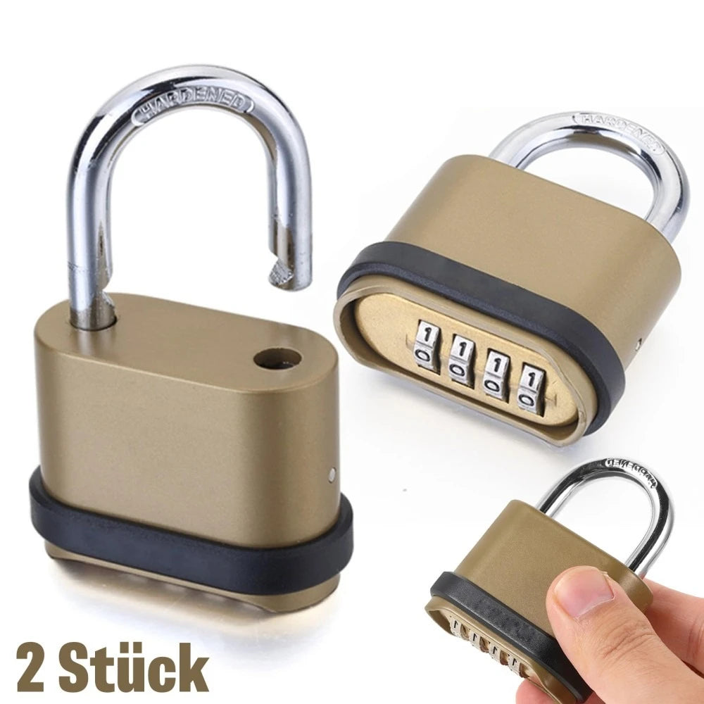Number Lock, Resettable 4-Digit Combination Padlock, Waterproof and Heavy Duty, Number Combination Lock, 2 Pieces