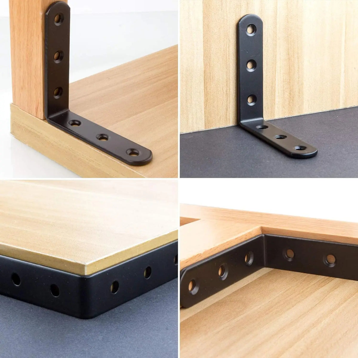 Suportes de prateleira em L pretos de 100 × 100 mm, com parafusos