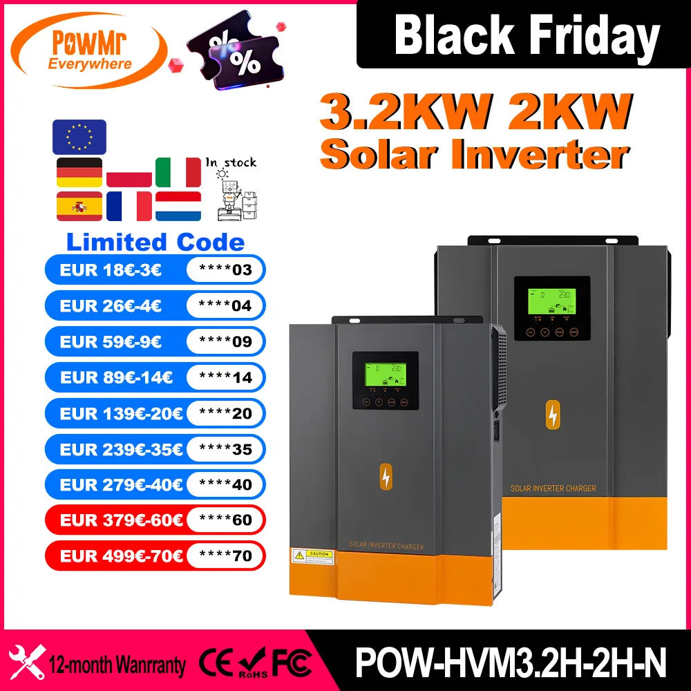 PowMr Inverter Solare Ibrido 3,2KW 24V con MPPT 80A e WiFi