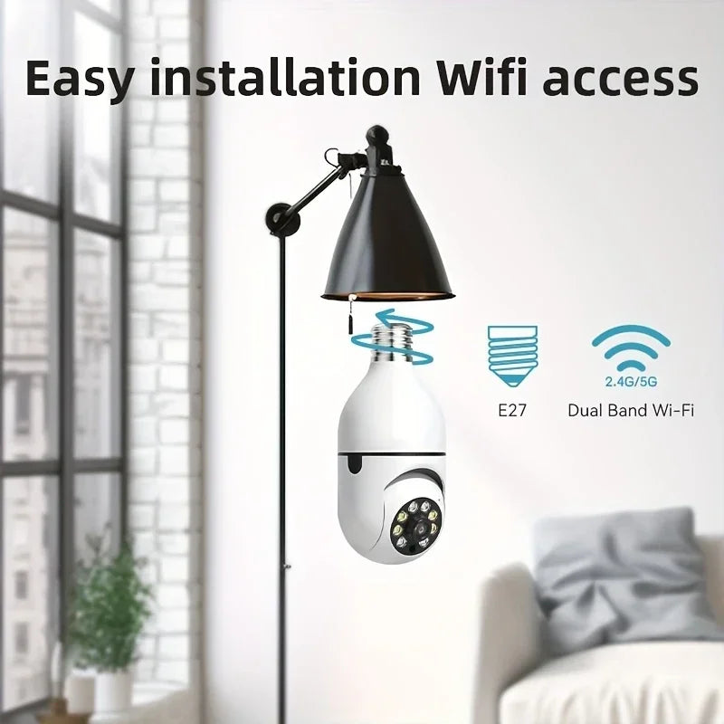 Ease Life APP-Light Bulb Security Cameras Outdoor Wireless WiFi Camera 5GHz, 360 Degree, E27 Light Socket Screw In Securi 