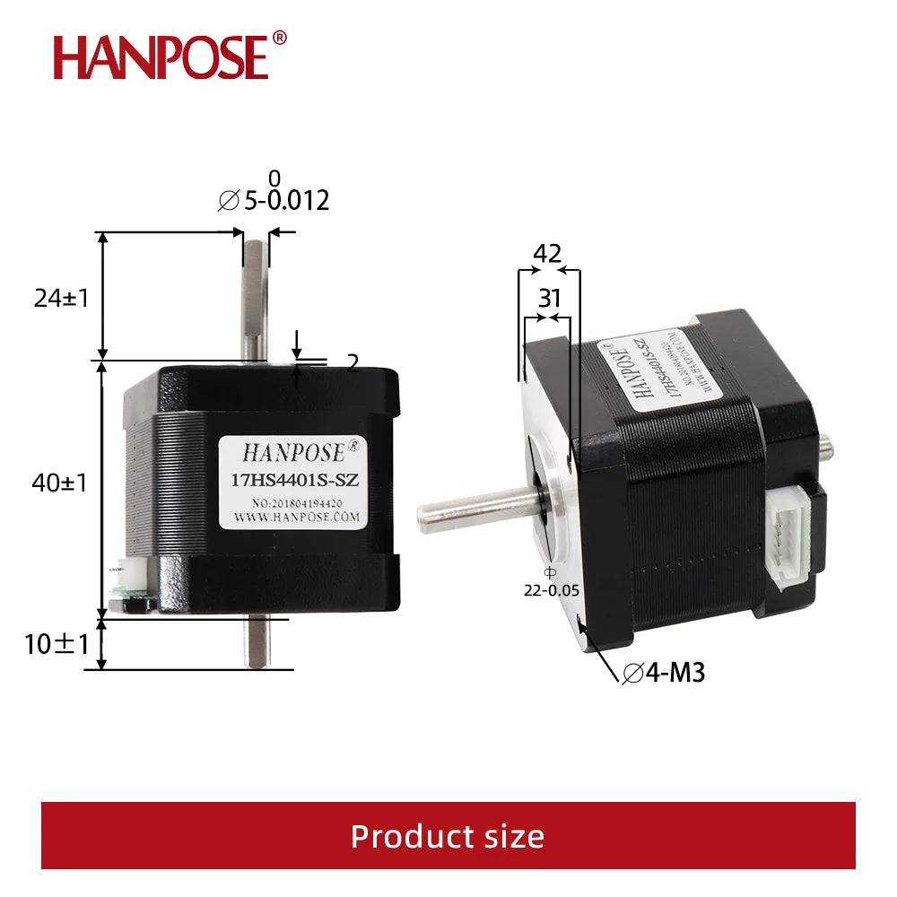 NEMA 17 Dual-Shaft Stepper Motor, 1.5 A