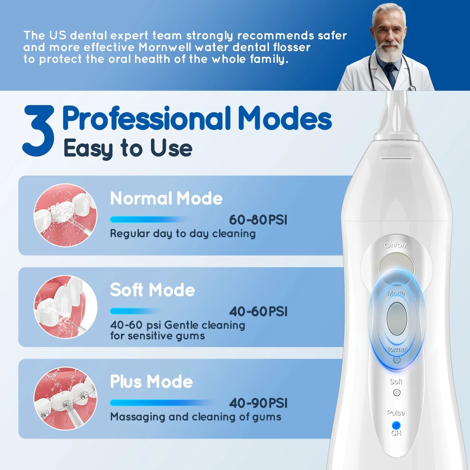 Water Dental Flosser Teeth Picks 4 Jets 3 Modes Portable Cordless D52 Water Flosser for Teeth Cleaner IPX7 Waterproof Oral Picks 