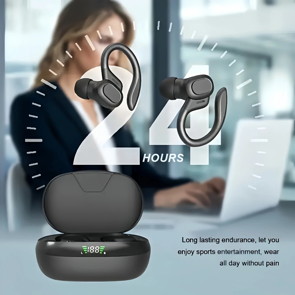 Black Wireless Ear-Clip Earbuds with Microphone
