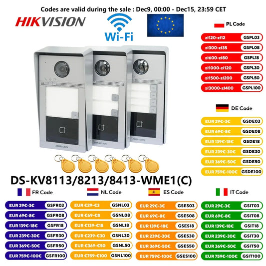 HIKVISION 1-4 button DS-KV8113/8213/8413-WME1(C) IP Doorbell, WiFi Doorbell,Door phone,Video Intercom,waterproof,IC card unlock Spy-shop.com