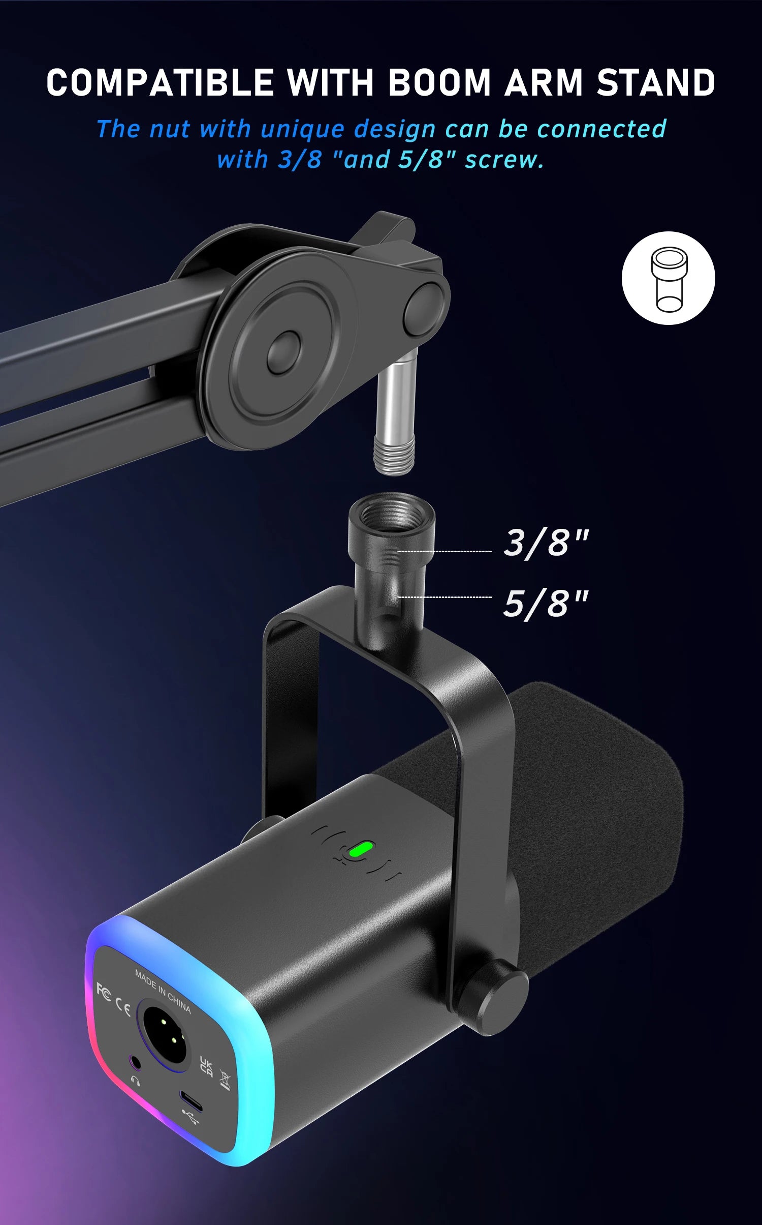 FIFINE USB/XLR Dynamic Microphone with Touch Mute and RGB
