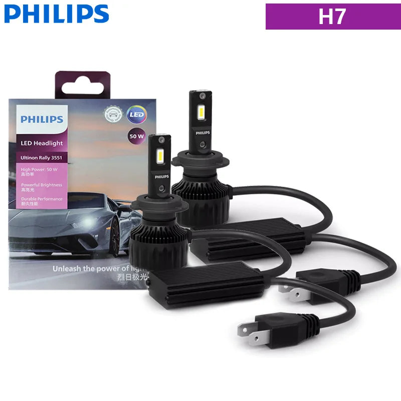 Philips Ultinon Rally 3551 H7 H4 H11 HB3 HB4 HIR2 LED Headlight 100W 9000LM High Power Super Bright Car Light 6500K White Lamps