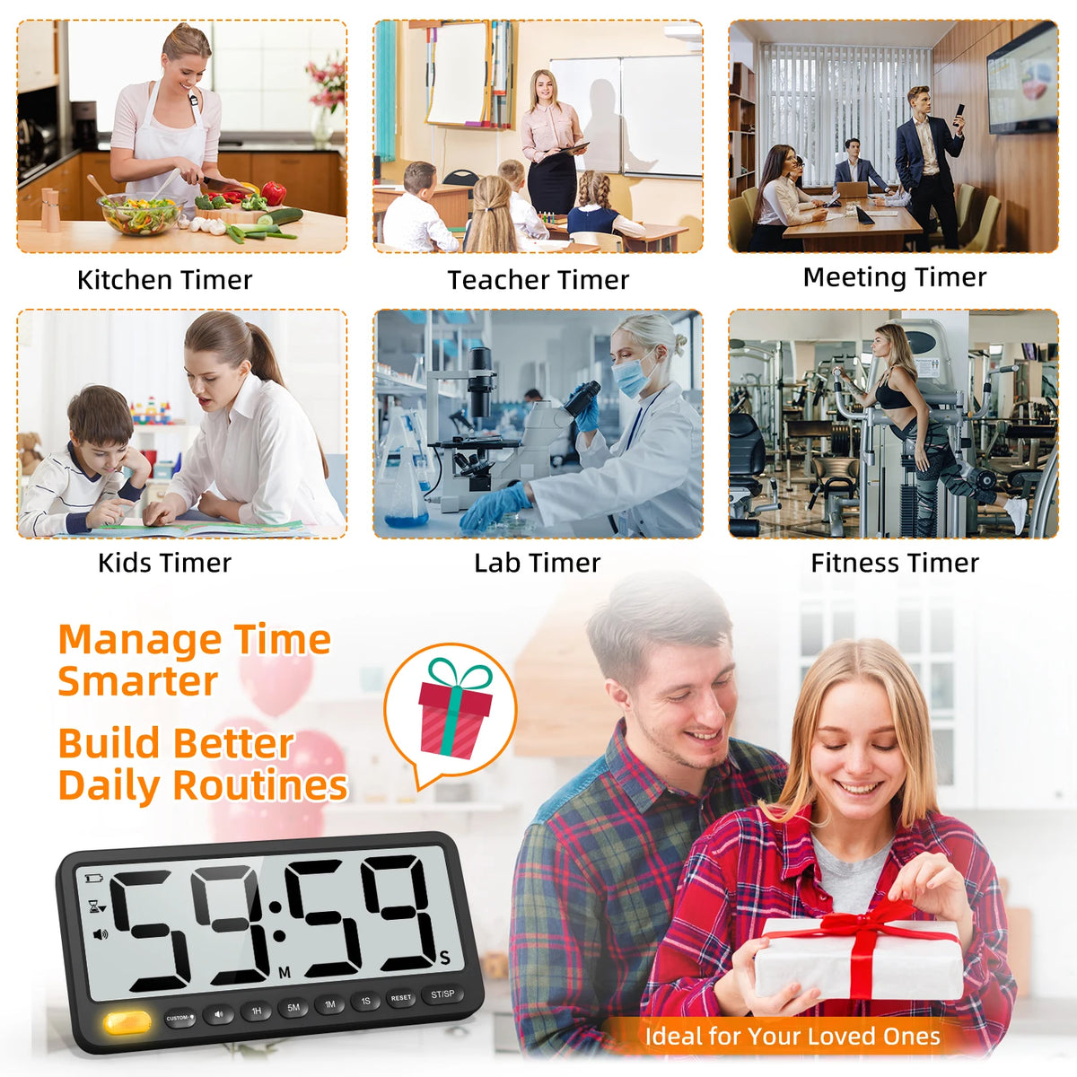 7.6 Inch Digital Kitchen Timer with Memory and Silent Mode