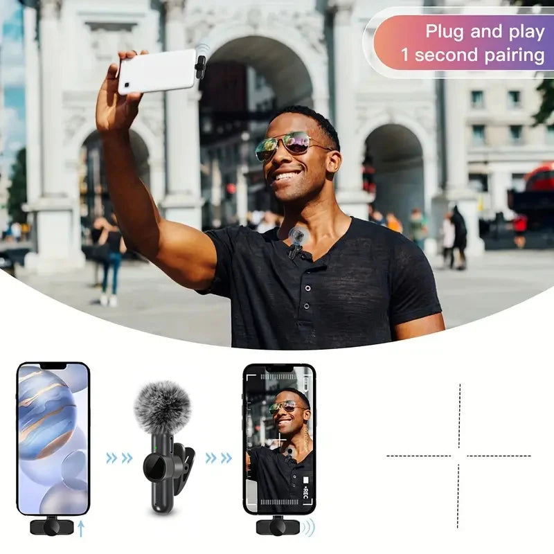 Wireless Clip-On Lavalier Microphone Set with Wind Covers