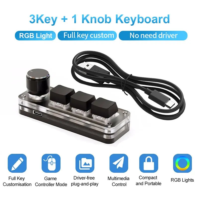Three-Key Programmable Macro Pad with Knob