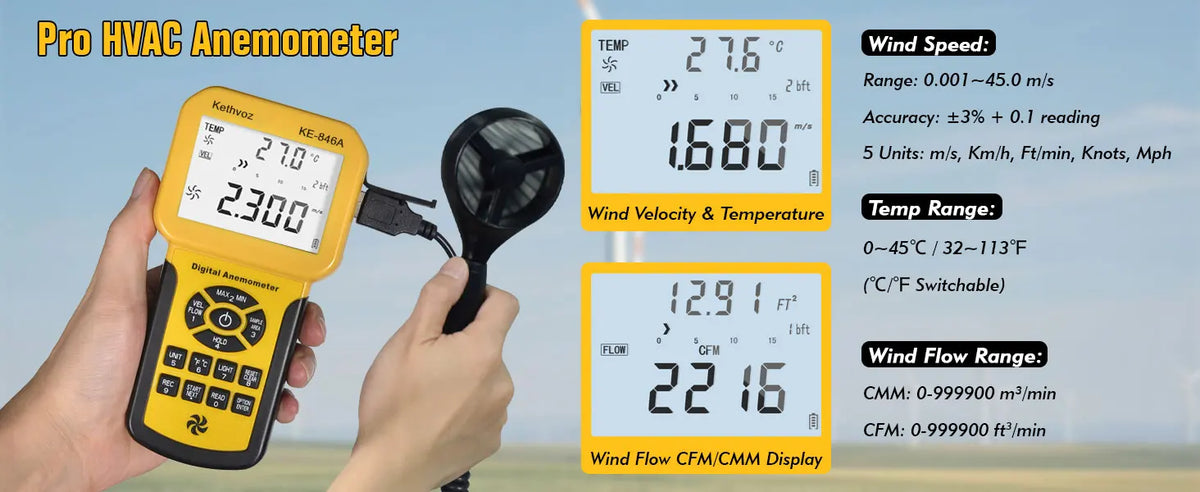 Digital Air Velocity and Airflow Meter - Model Options