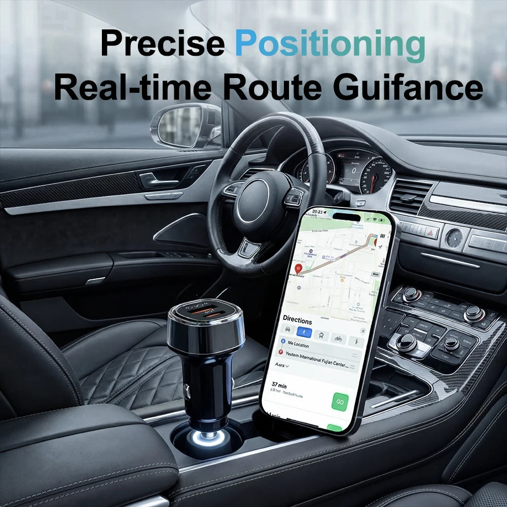 Car Charge GPS Locator Tracker 30W USB Phone Charger Fast Charging Type C QC3.0 Works with iOS Find My APP,Google,Android