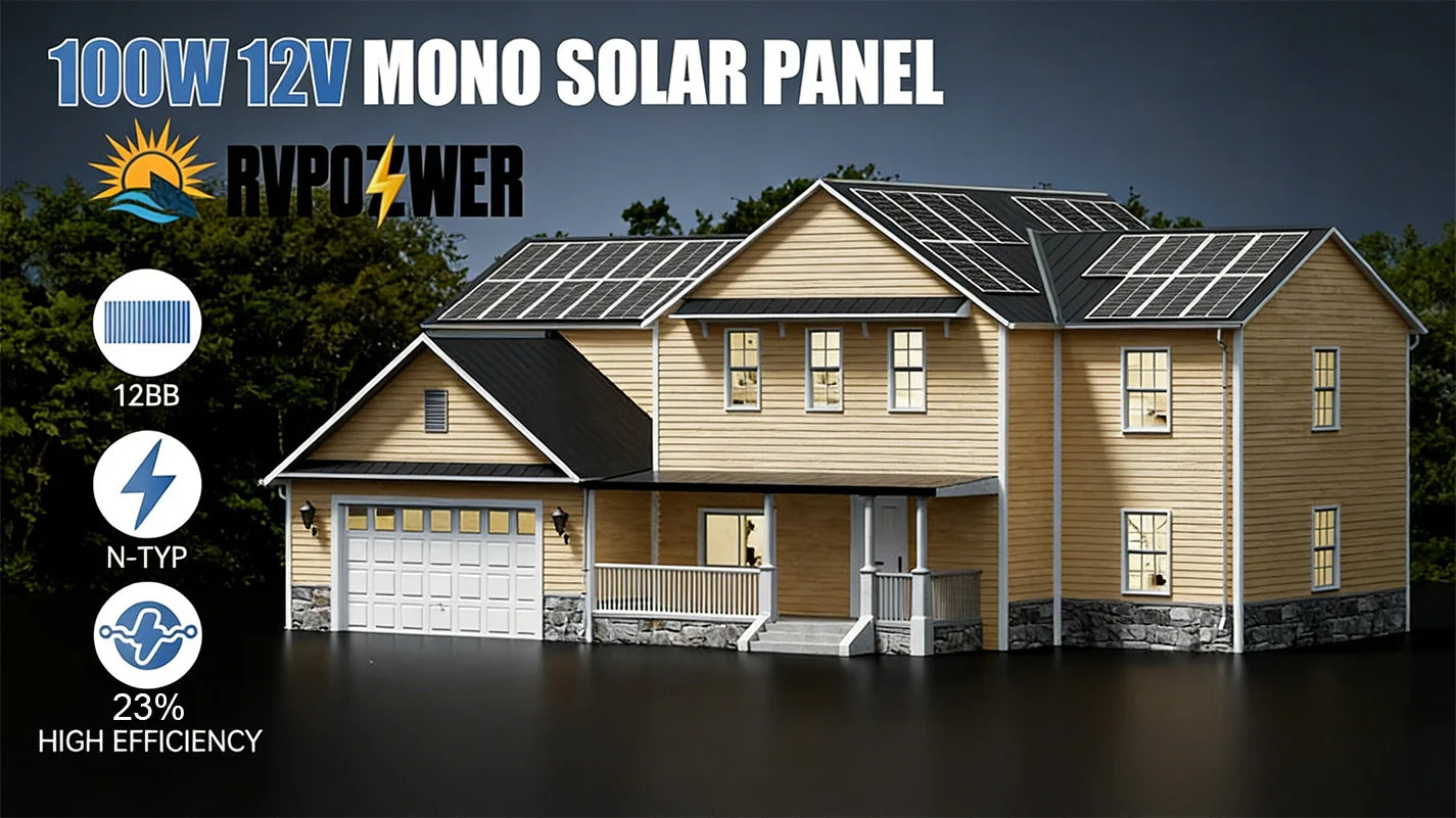 RVPOZWER 100W 12.8V 12BB Solar Cell Monocrystalline Solar Panel High Efficiency Solar Module Charge Battery for RV Trailer
