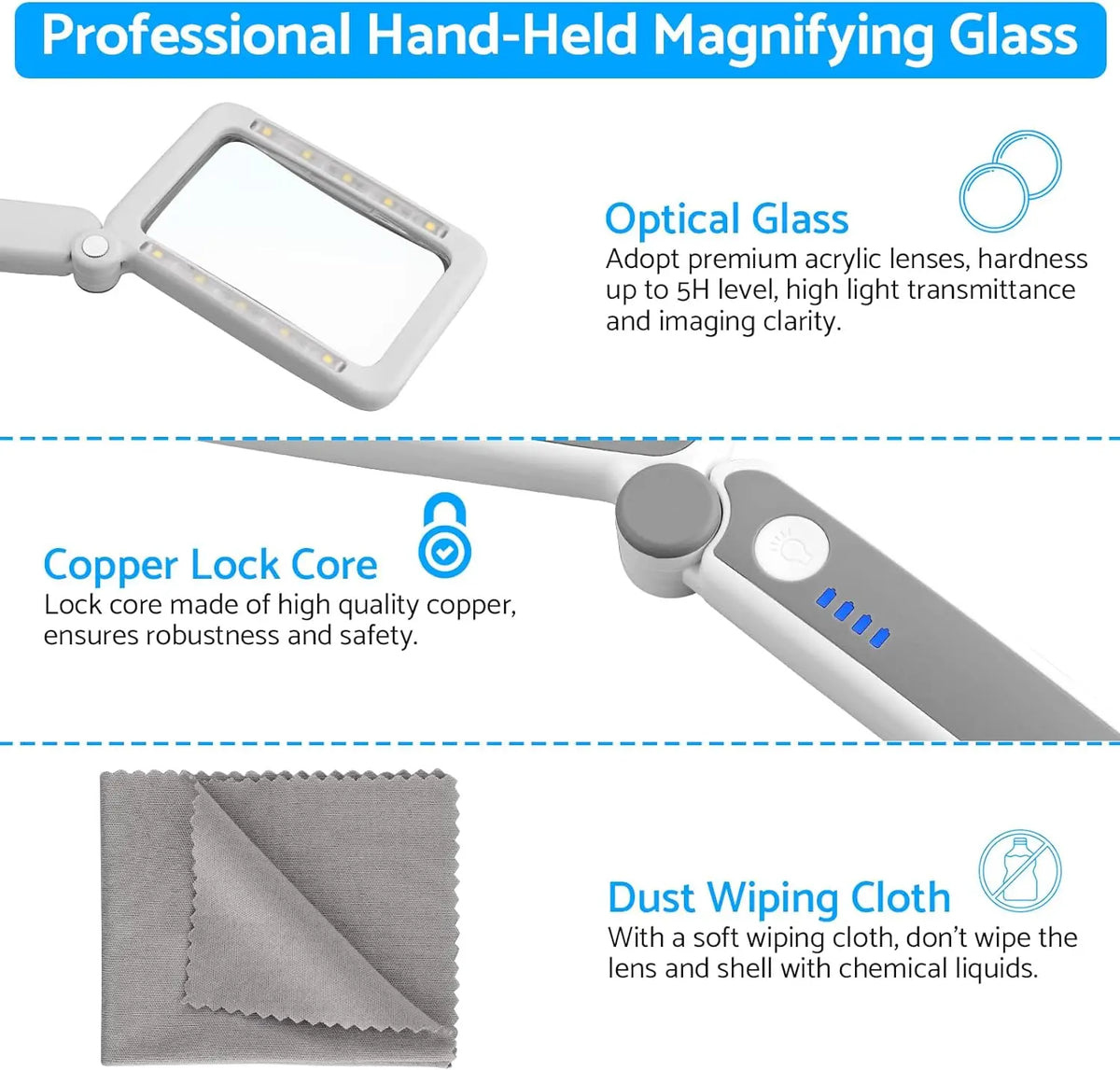 Large Rectangular LED Reading Magnifier