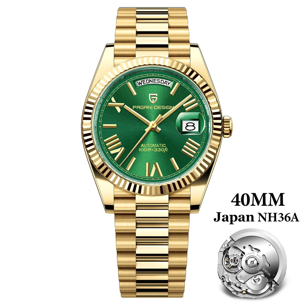 Pagani Design Automatic Gold Watch 40MM Sapphire Steel Waterproof