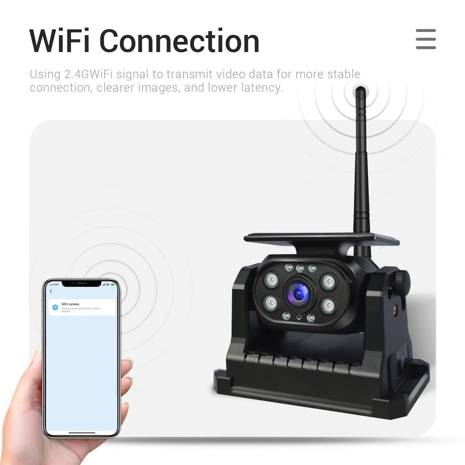 Wireless WiFi Solar Power  Magnetic Reverse Backup Camera Mobile Phone iPhone Android With Built-In Battery for Truck Camper 