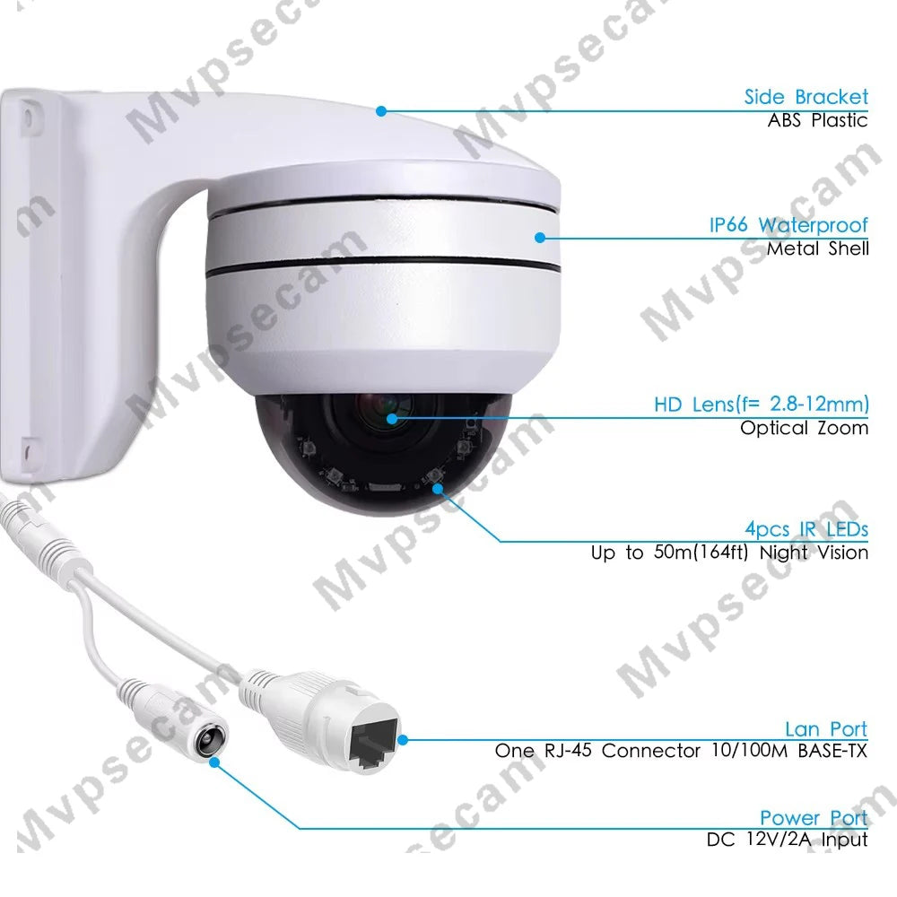 4K 8MP PTZ kopulová kamera s 12X zoomem a PoE