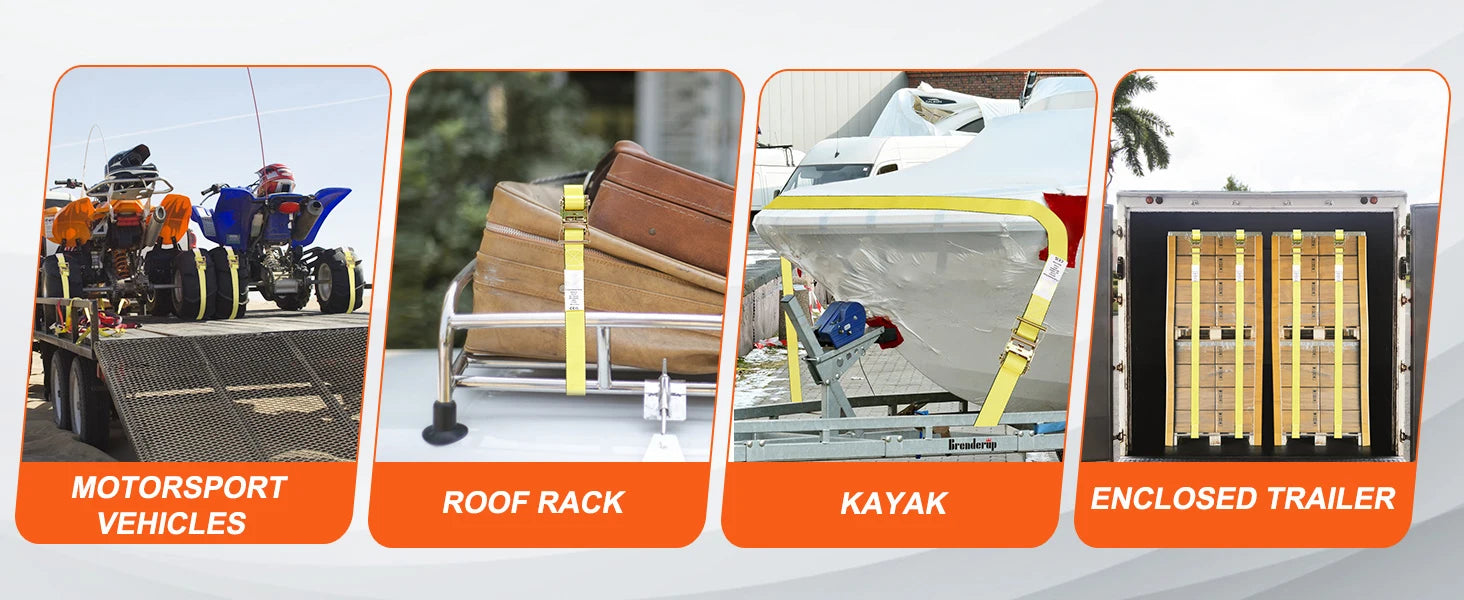 8pcs 2" x 15ft E-Track Ratchet Tie Down Straps 4400 lbs