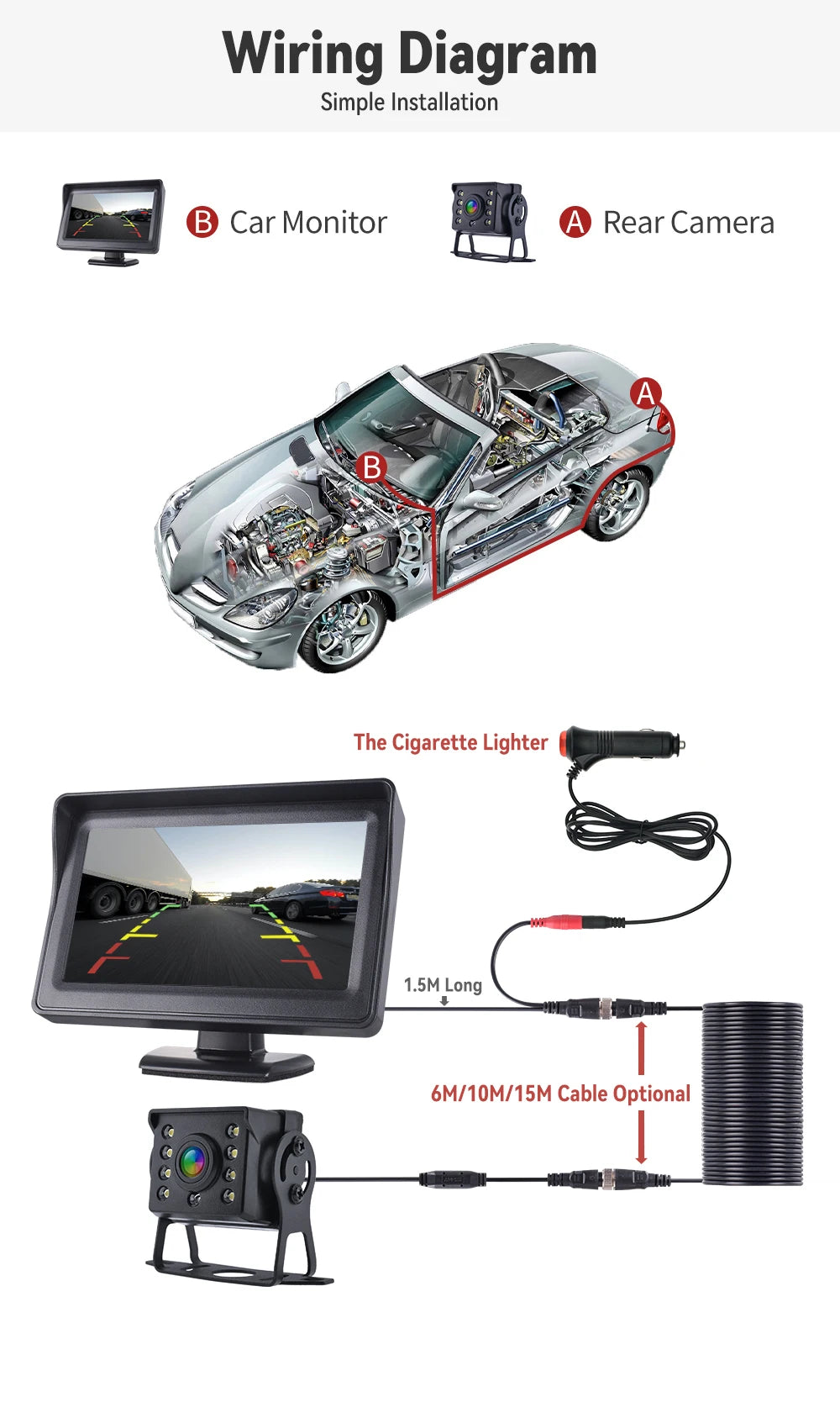 4.3" HD Car Backup Camera System with Monitor & Parking Guidelines