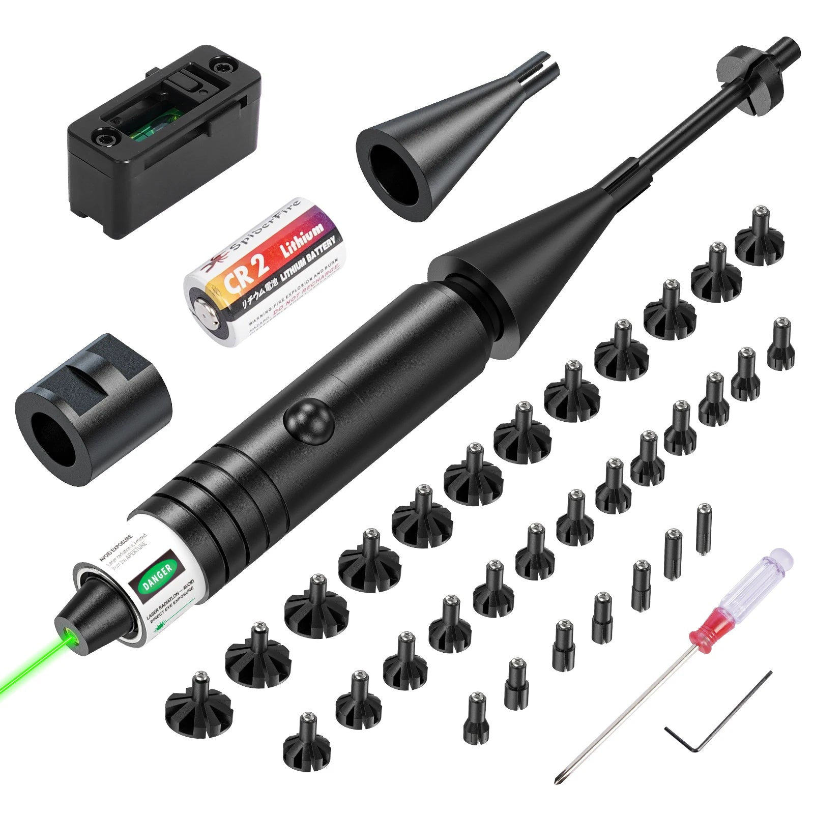 Universal Laser Boresighter Kit with Green Laser, 32 Adapters, Anti-Cant Level & Parallel Calibration