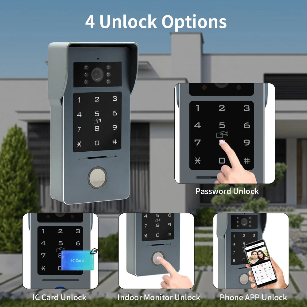 2 Wire Smart Tuya Wifi 1080P Video Intercom Video Door Phone Color Touch Screen Camera Doorbell Door Security IP Villa RFID 