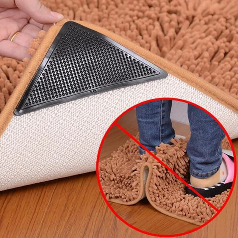 4Pcs8pcs/set Triangle Washable Reusable Rug Gripper Anti-skid Rubber Mat Non Slip Patch Tape for Tile Floors Carpets Corners Pad 