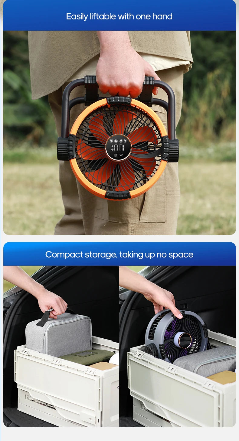 20000mAh Outdoor Camping Fan with LED Light and Remote Control