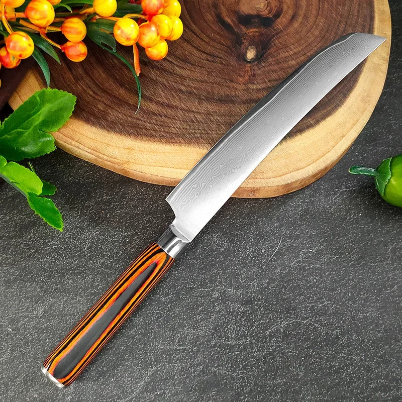Professional Kitchen Knives Chef Cleaver Meat Wood Handle Japanese Damascus Steel Knife Slicing Fruit Fish Butcher Boning Knife 