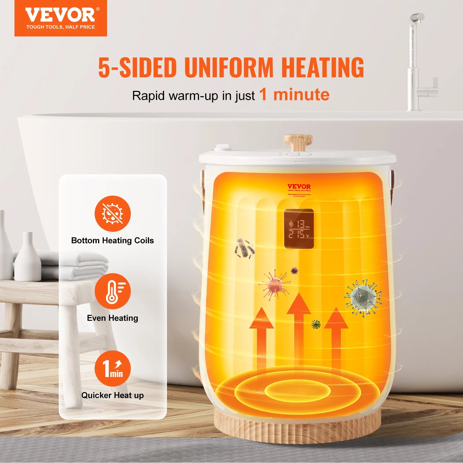 20L Stor Handdukstorkningshink med Timer, LED-display och Barnlås