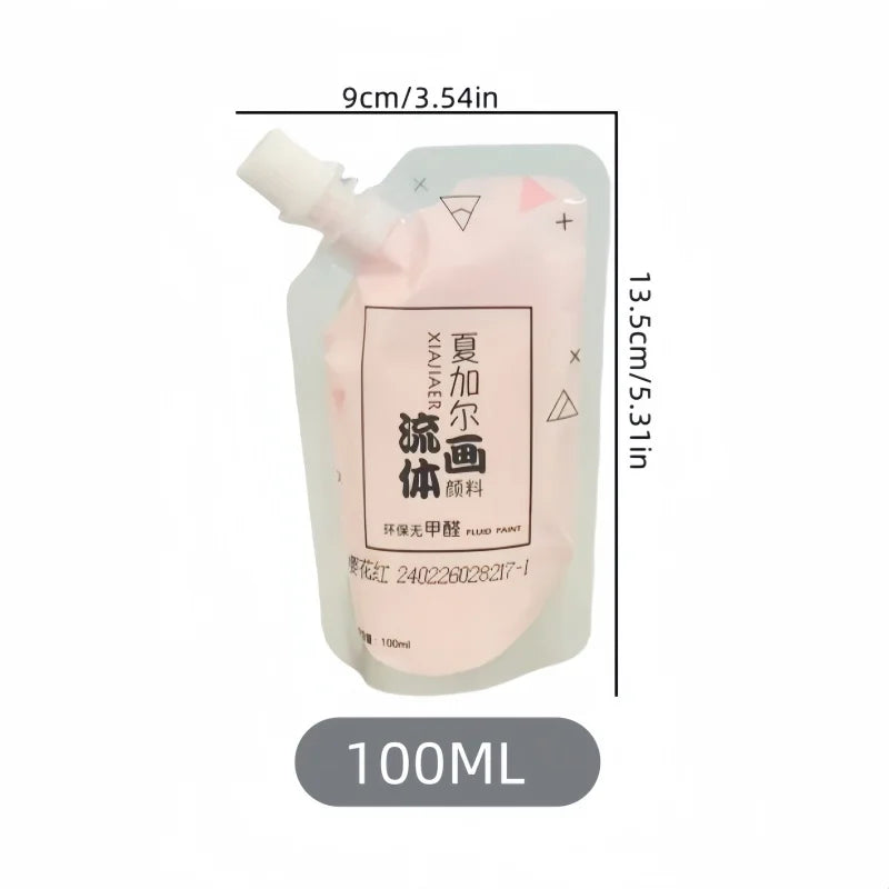 100ml Multi-Colour Fluid Acrylic Paint Bag