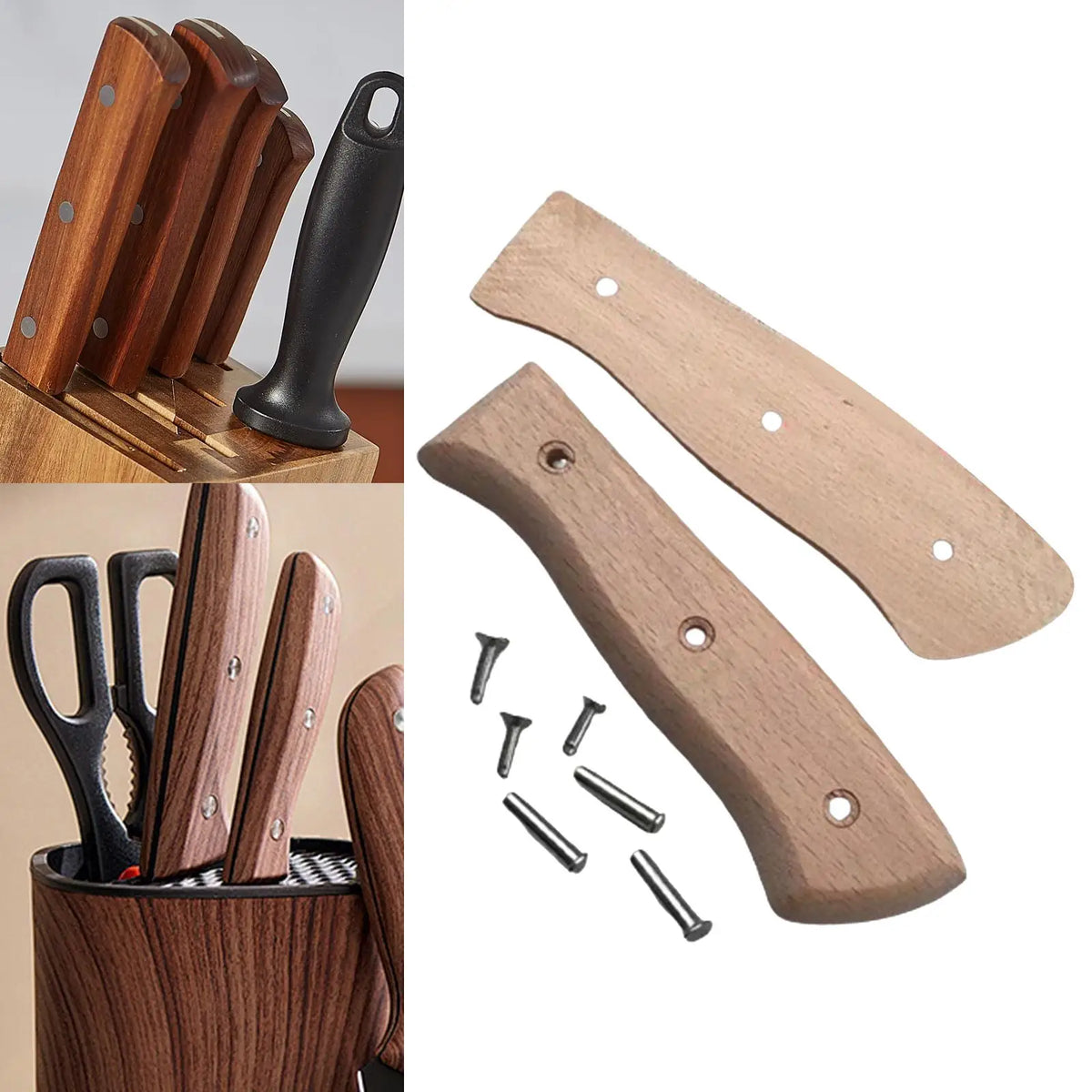 Wooden Kitchen Knife Replacement Handle Set, 13 cm