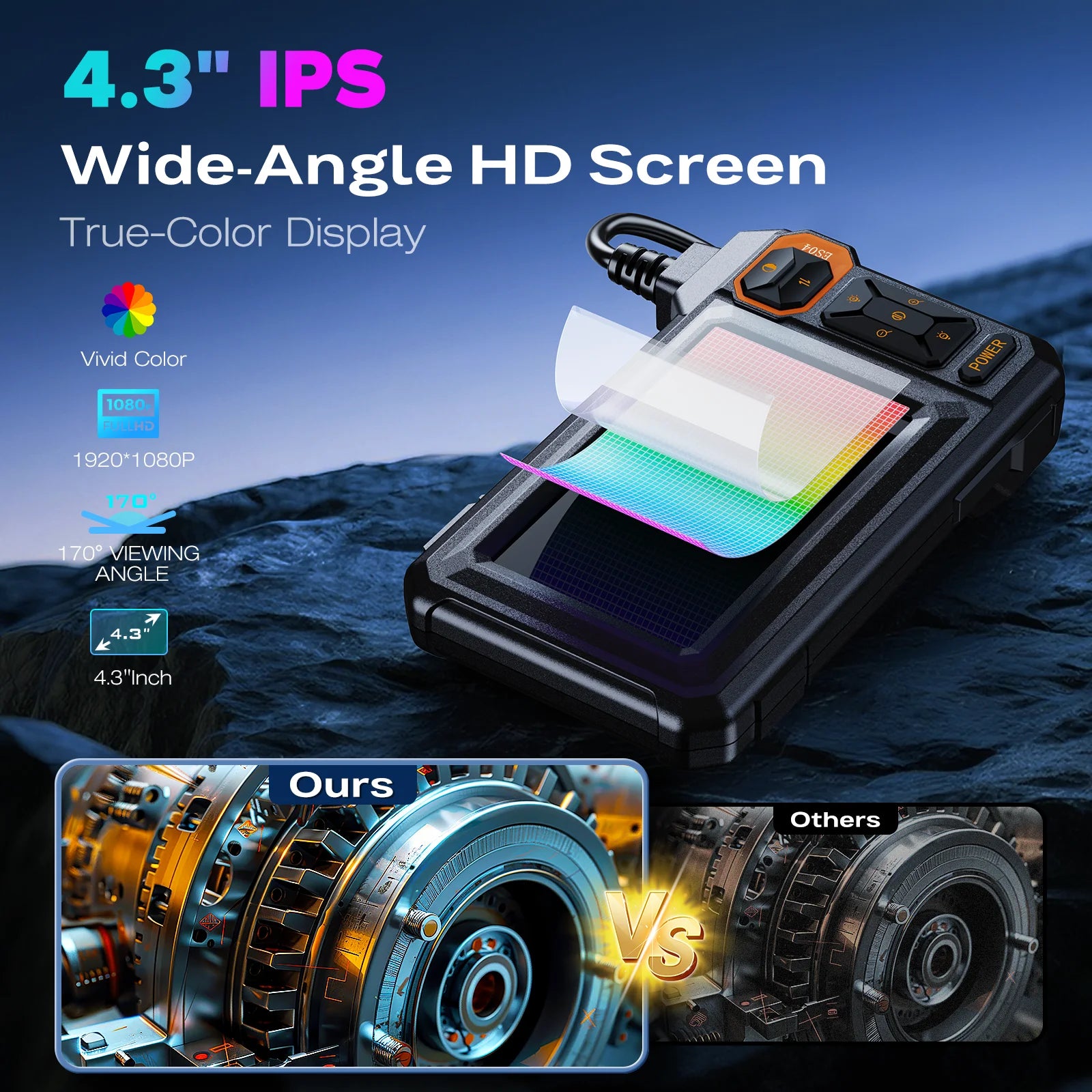 4.3" HD Endoscope Camera with Screen 16.5ft Cable Pipe Inspection