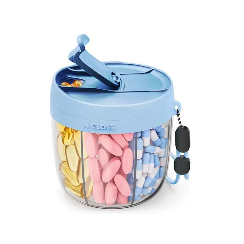 Tragbarer Pillenorganizer mit unterteilten Fächern