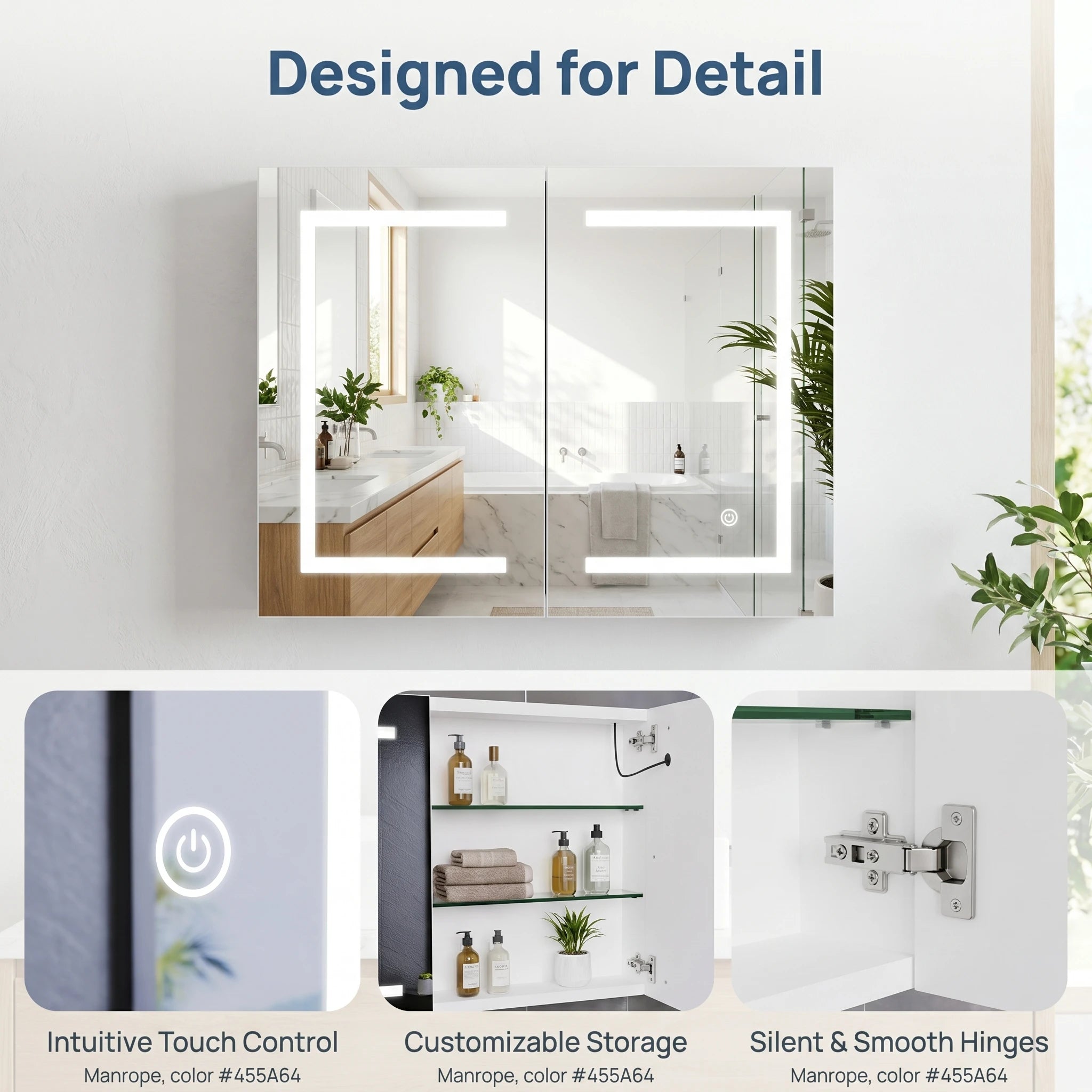 LED Bathroom Mirror Cabinet 80cm Wall Mounted with Storage Shelves