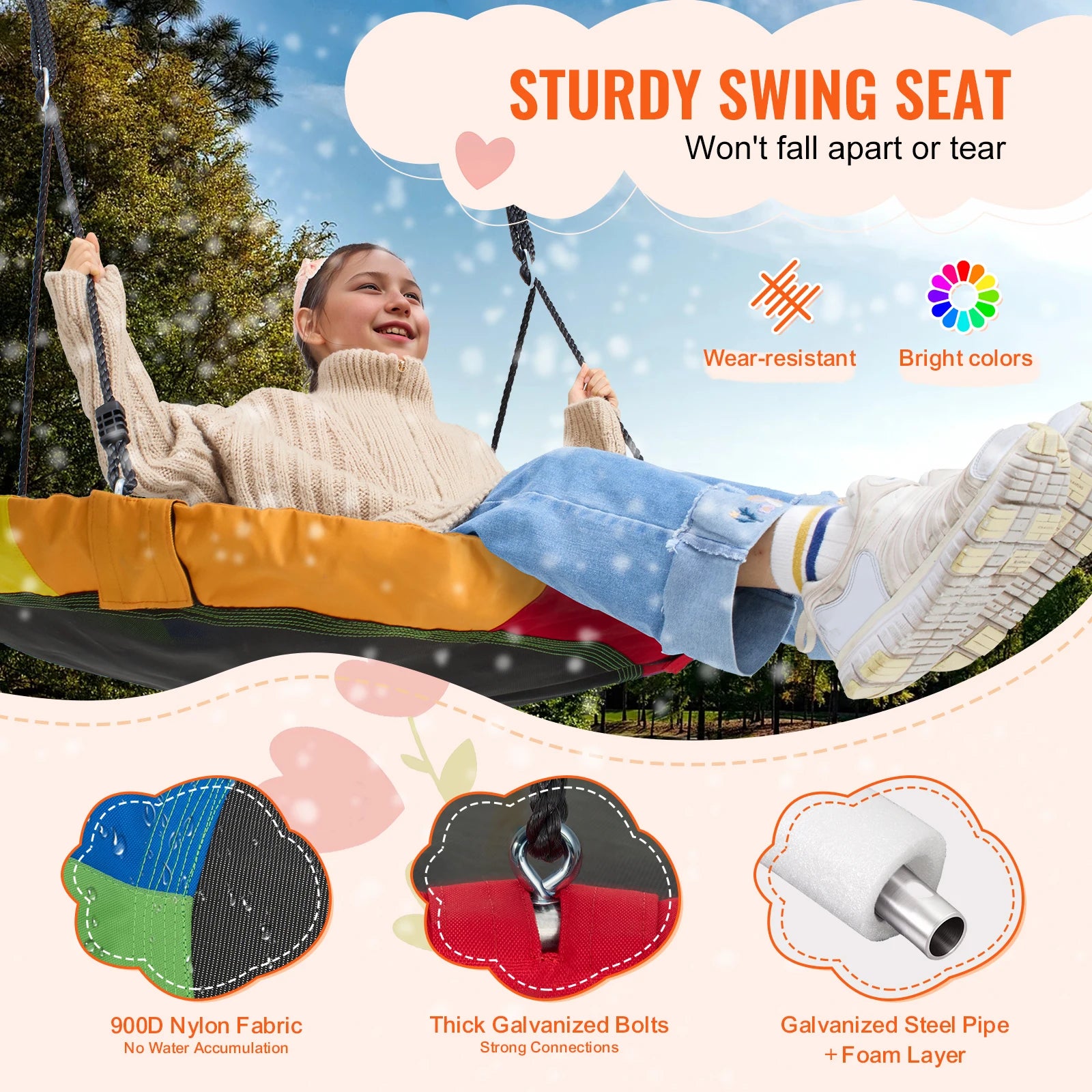 40" Tree Swing Saucer Seat 750lbs with Straps & Adjustable Ropes