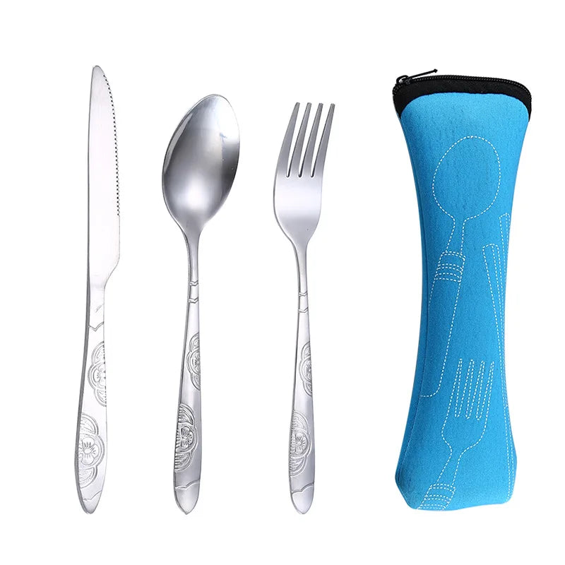 Picnic Set Tableware Washable with Zipper Travel Cutlery Kit Case Portable Pouch for Dinner Household Tool Travel Camping Spoon 