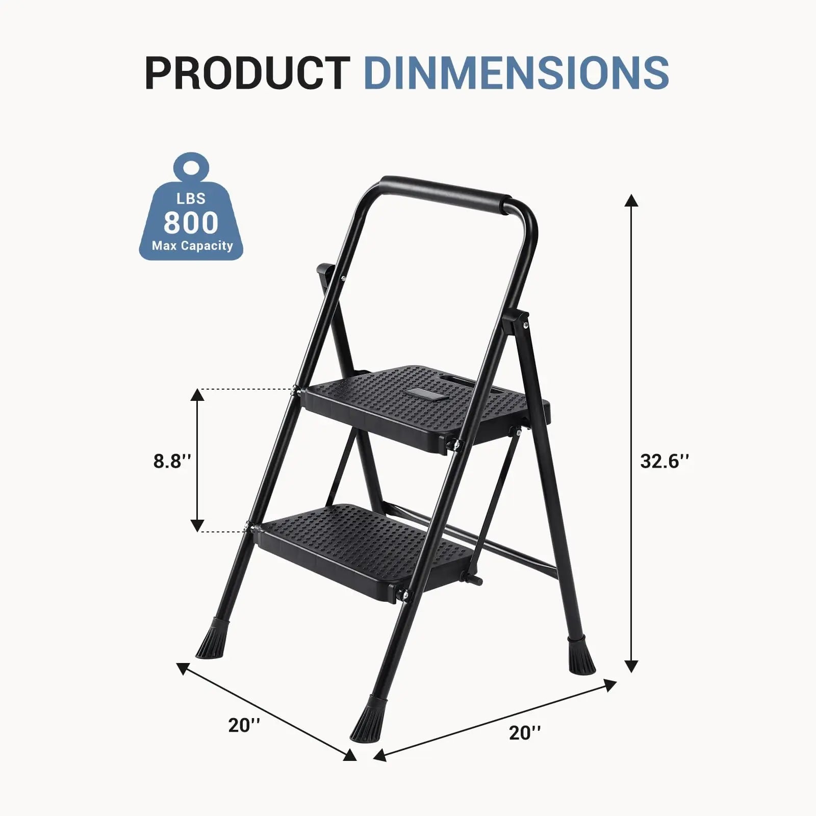 Folding 2-Step Ladder Stool with Anti-Slip Pedals 800 lb Capacity
