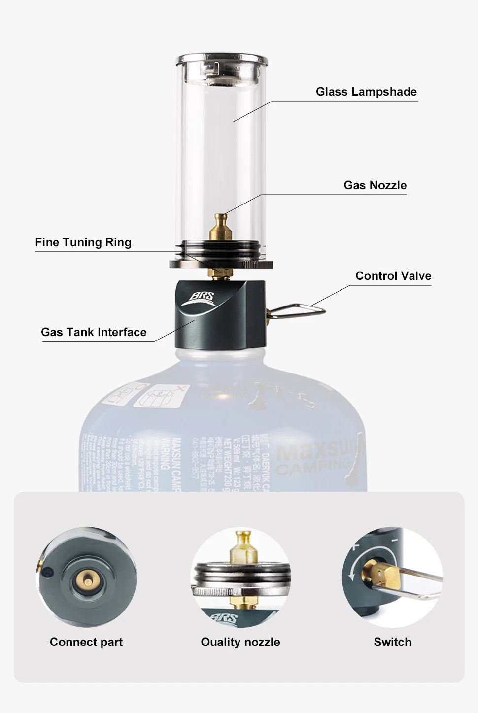BRS-55 Windproof Gas Camping Lantern, 100g Mini Tent Light