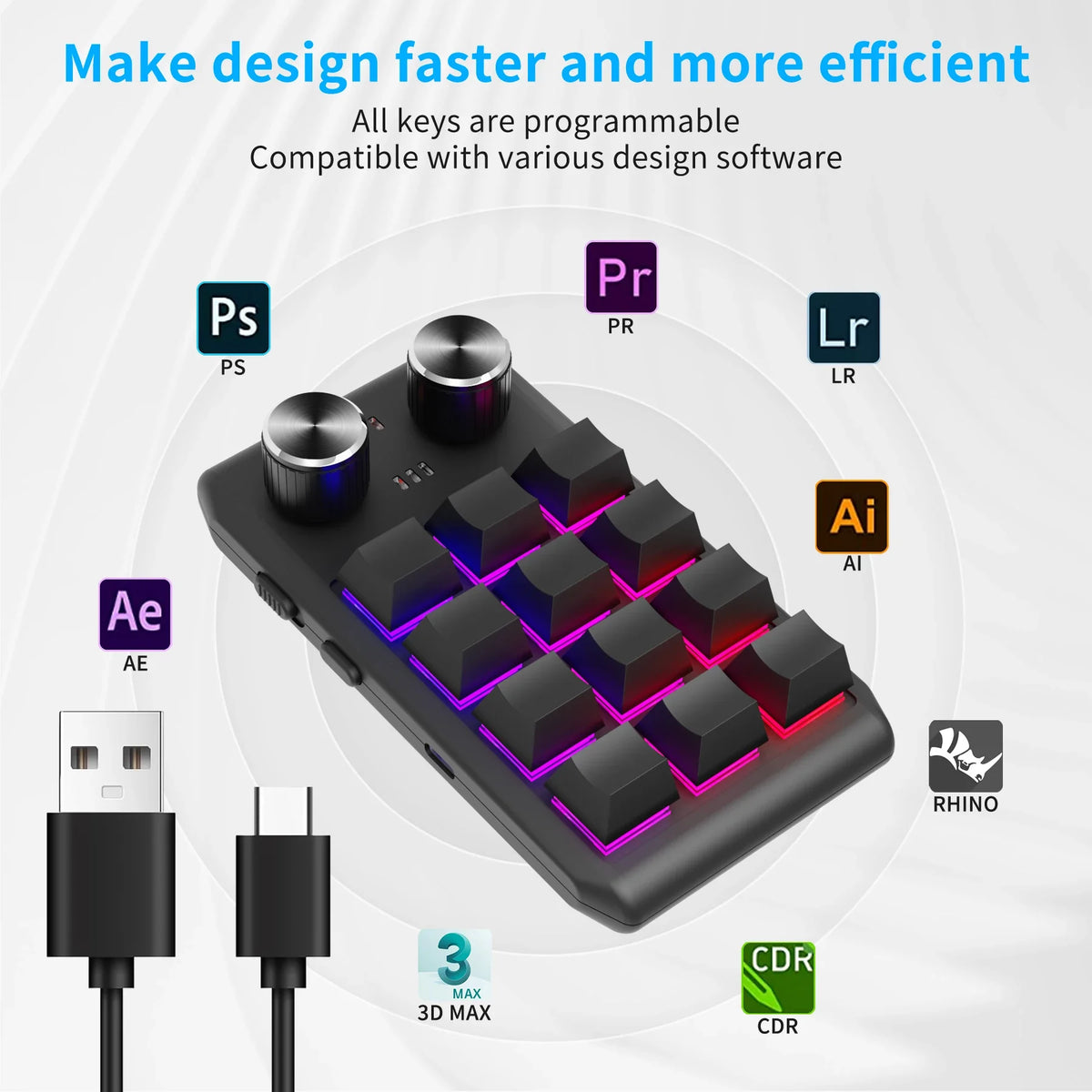 Clavier macro Bluetooth à 12 touches avec deux molettes