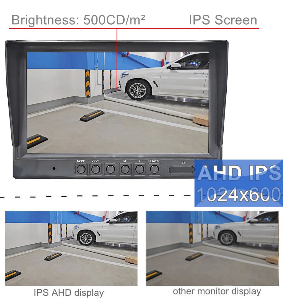 DIYSECUR 9-Zoll AHD IPS LCD HD Monitor Rückfahrbildschirm Auto Monitor Max Unterstützung 1080P AHD CVBS Auto-Kamera 4PIN Videoeingang
