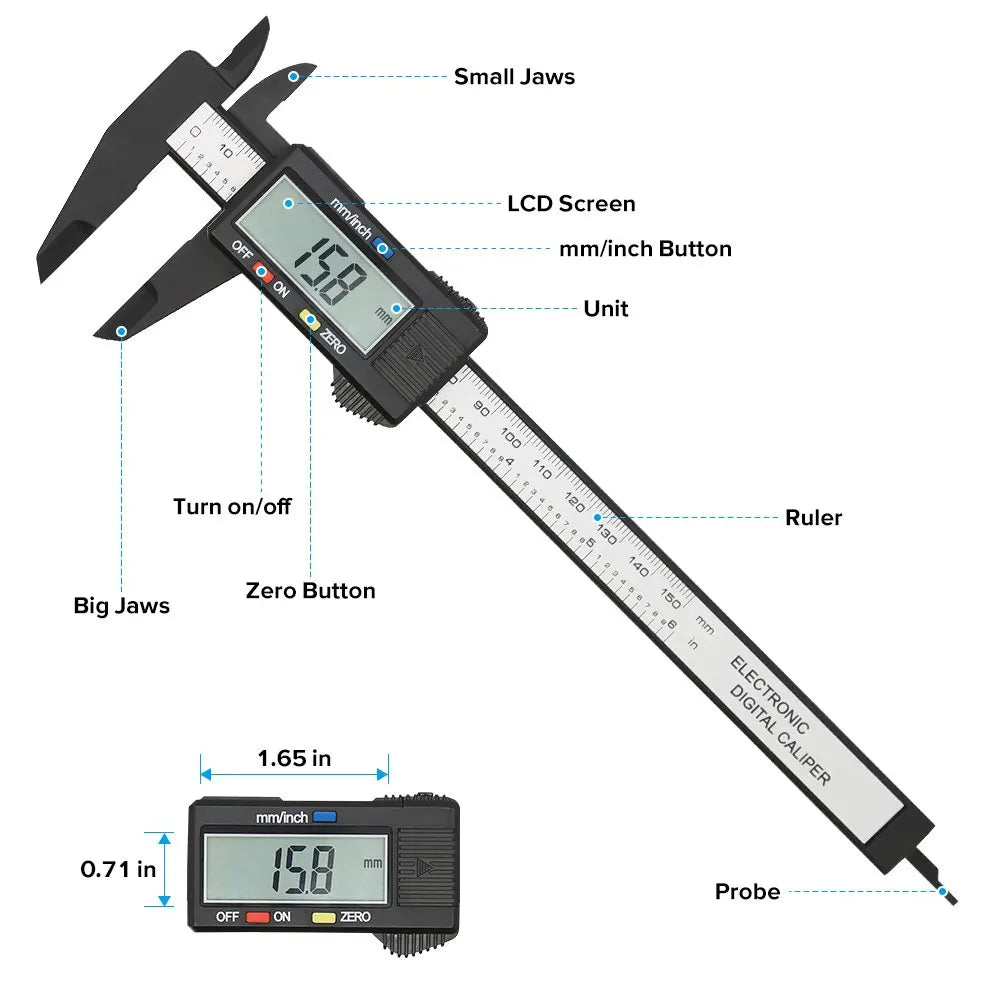 150mm 100mm Elektronischer Digitaler Messschieber Kohlefaser-Messschieberlehre Messwerkzeug Digitales Lineal